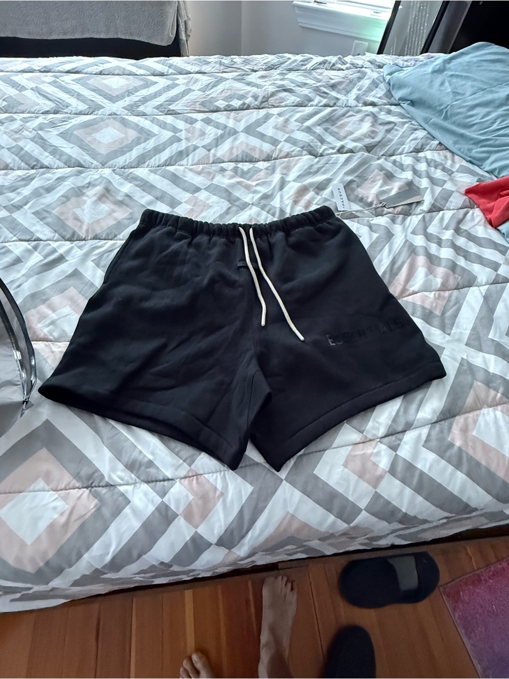 Essentials Jet Black Men’s Drawstring Athletic Shorts